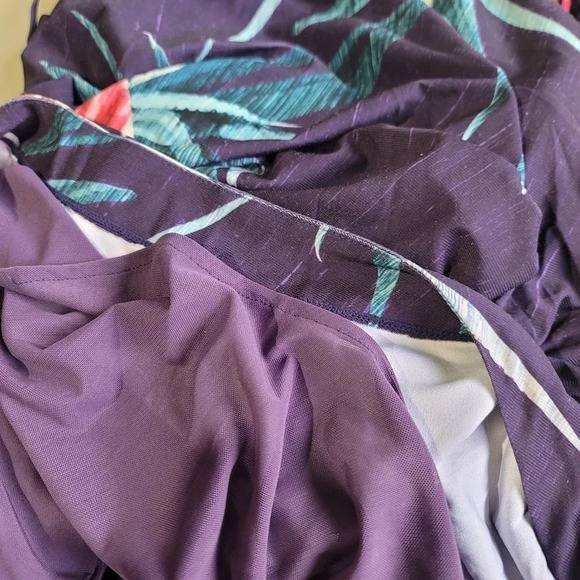 CATHERINE MALANDRINO Purple Floral Halter Dress Hi Low Tie Neck Stretch Lined S - Picture 8 of 12